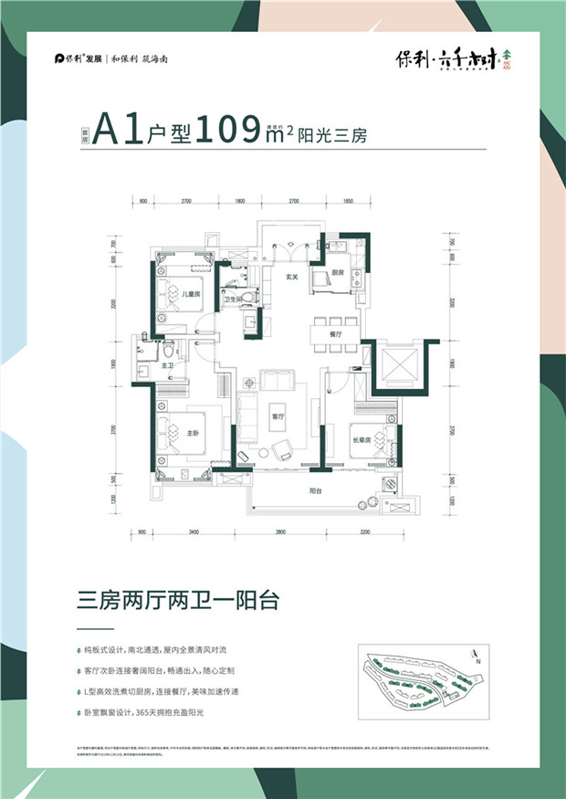 A1户型 3房2厅2卫 建筑面积约：109㎡.jpg